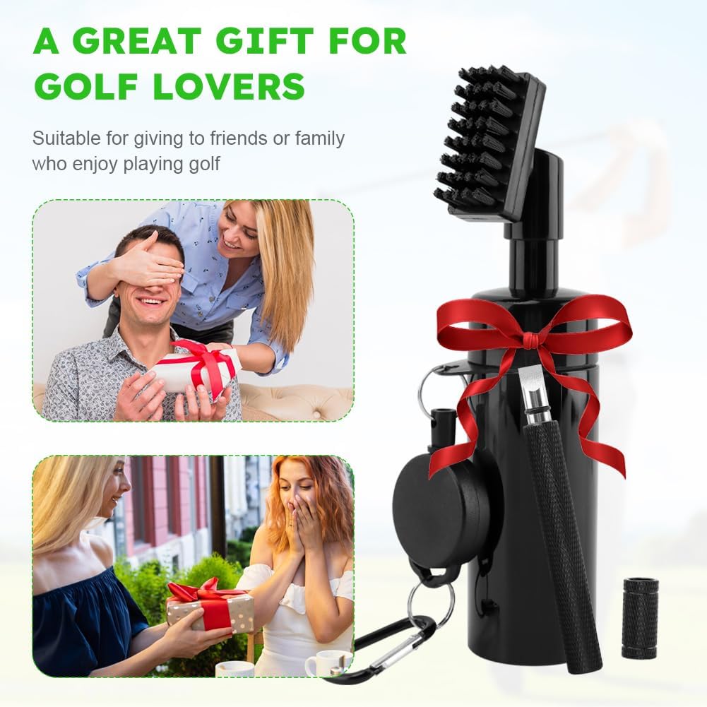 Golf Club Brush with Golf Groove Sharpener Golf Cleaning Kit Golf Water Brush with Retractable Clip Leak-Proof Press Water Bottle Hold 5oz of Water Best Golf Gifts for Men