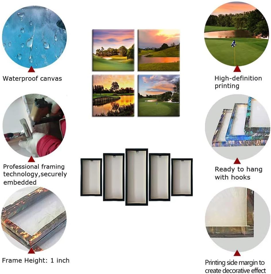 Golf Course Wall Art Pictures Golf Course Poster Canvas Prints USA Golf Artwork Wall Decor for Living Room Bedroom Office Bathroom Home Decorations Framed Ready to Hang (20''W x 20''H x 4)