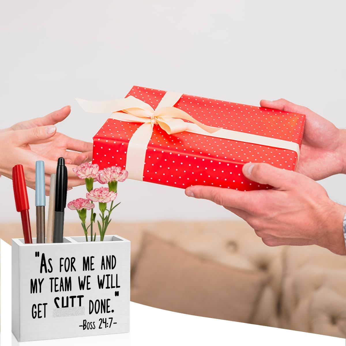 Bosses Day Gifts for Women Men Manager Funny Office Decor for Women Wooden Pencil Holder National Boss Day Decorations Gifts for Supervisor Leader Men HR Coworker Manager Office Desk Decor A 04