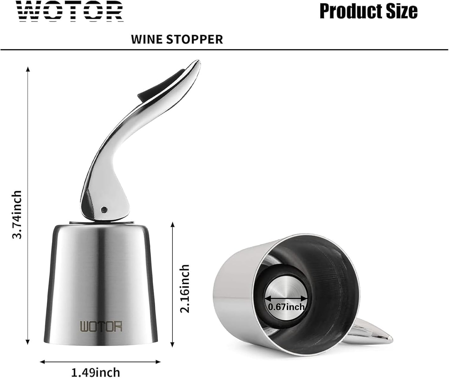 WOTOR Wine Stoppers Stainless Steel Wine Bottle stopper Plug with Silicone Reusable Wine Saver Leak proof Keep Fresh Silver 3 pack