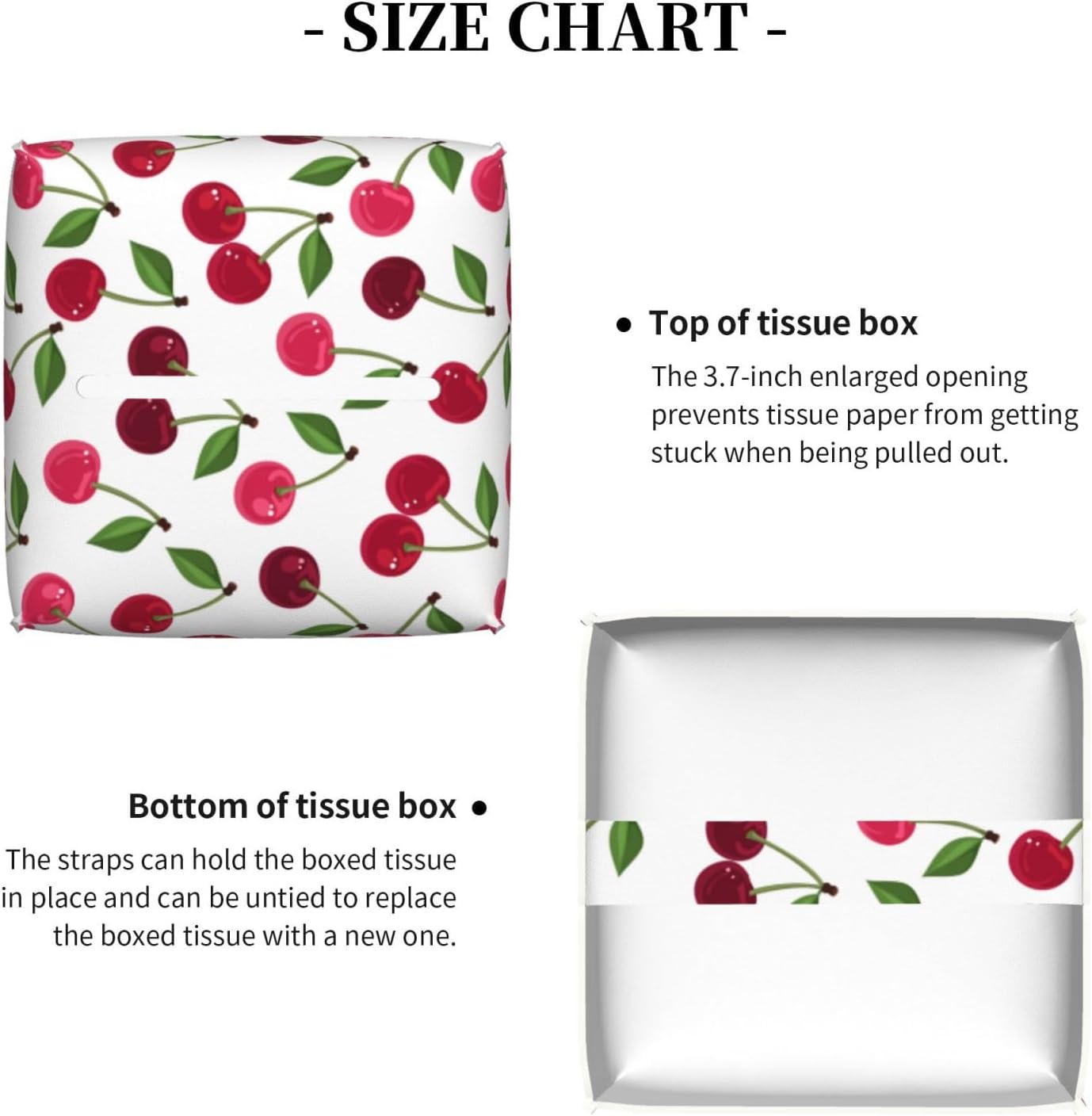 Cherry Tissue Box Holder Paper Organizer, PU Leather Tissue Case Cover, Cherry Decor for Bathroom, Kitchen, Car