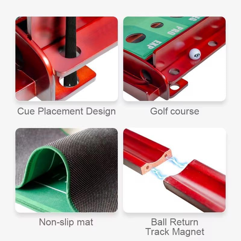 Indoor Putting Green- 10 ft. 3 Holes Professional Golf Mat with Auto Ball Return, Non-Slip Base,Mirror and 4 Slopes. for Home, Office, or Backyard – Golf Gift Training Aid for Beginners and Adults