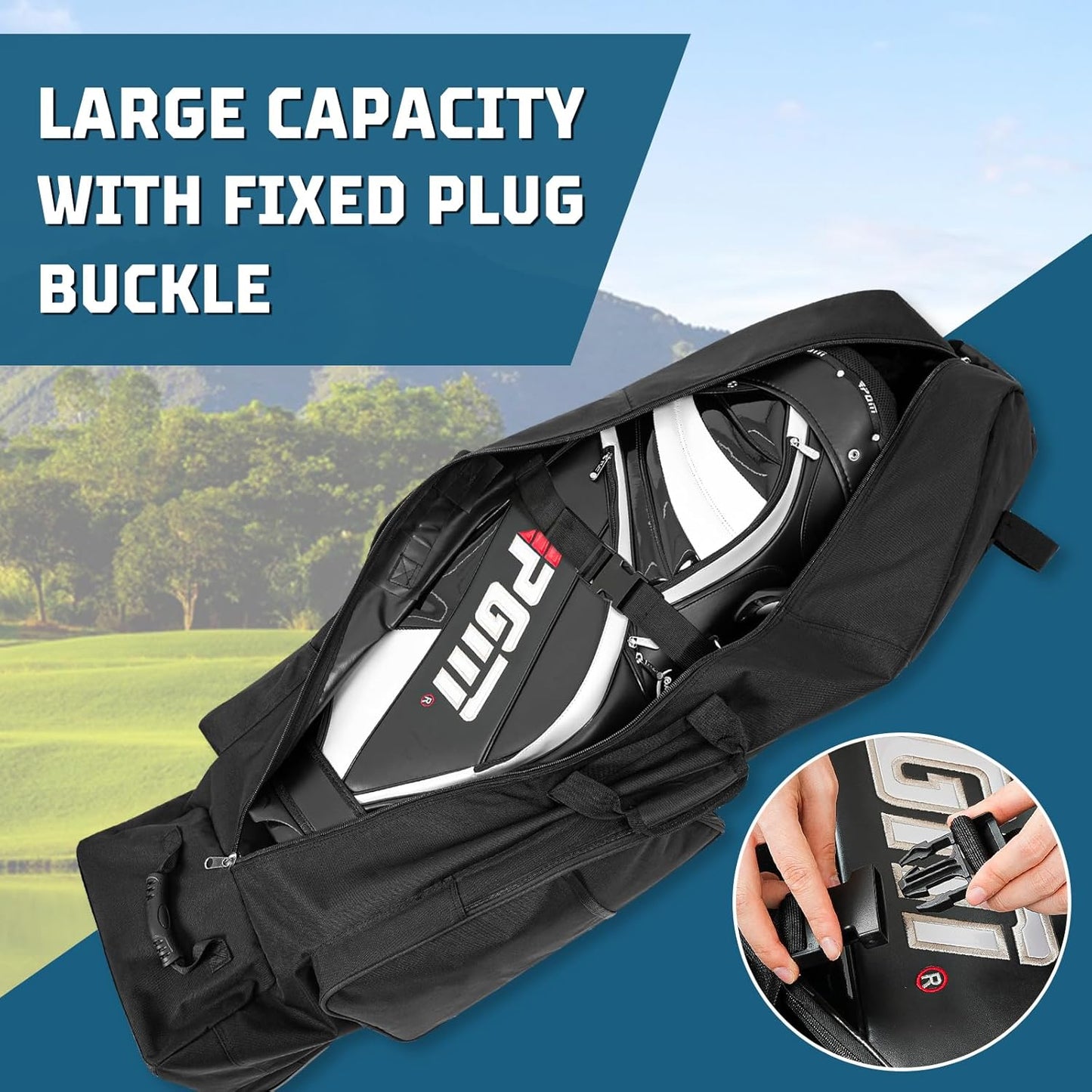 Golf Travel Bag with Wheels, Portable Golf Club Travel Cover for Airlines, 4 Large Pockets,1200D Heavy Duty Wear-Resistant, Soft Sided Foldable Golf Travel Case for Easy Storage