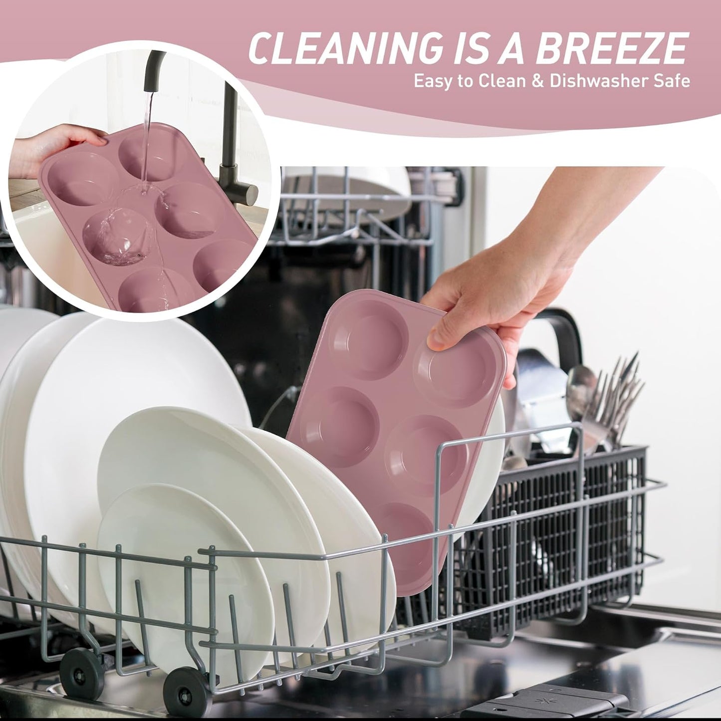 2 Pack 6 Cups Jumbo Muffin Pan with Metal Reinforced Frame Silicone Molds Egg Bites Silicone Circle Cookie Molds Extra Large Muffin Tin Jumbo Tart Pans Baking Sheet Set for Sandwiches