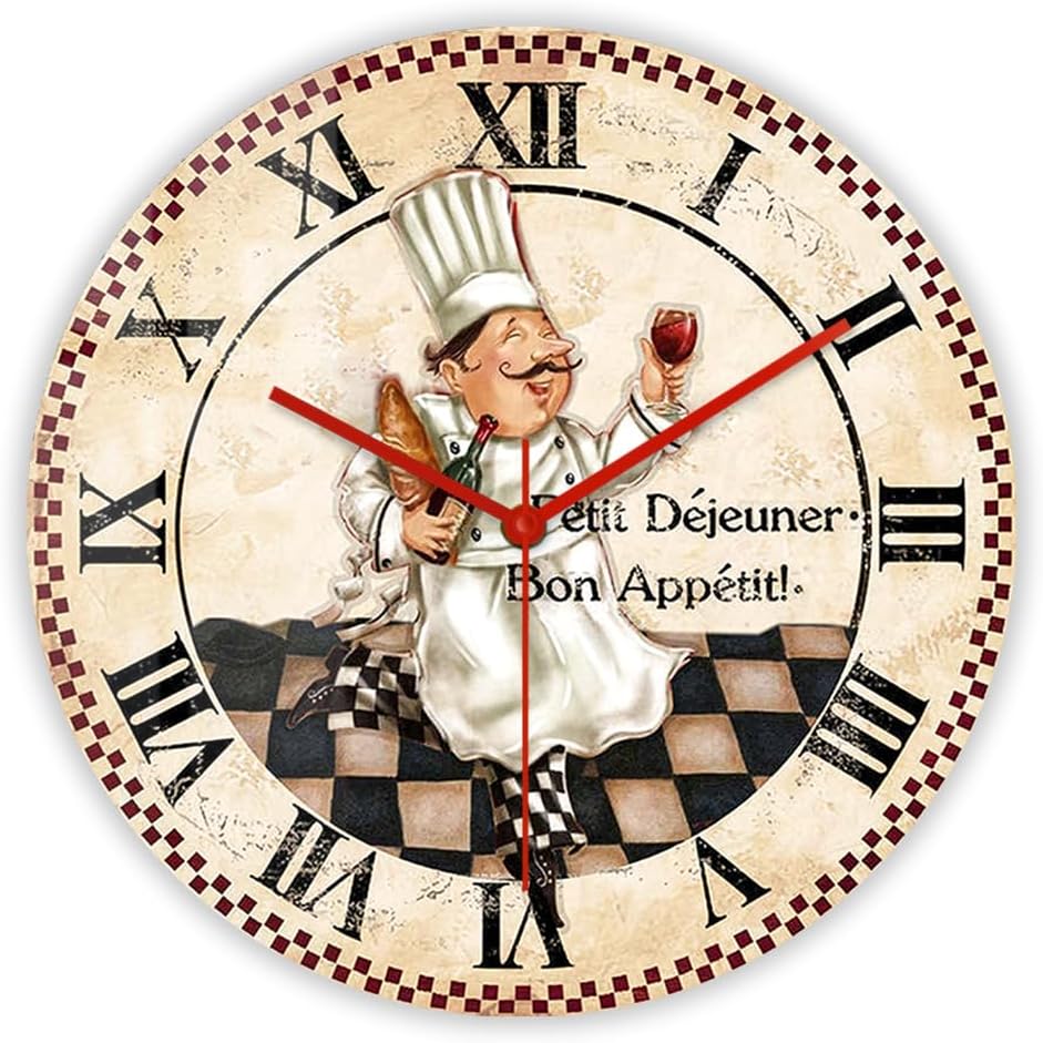15 Inch Kitchen Wall Clock Roman Numerals, Vintage Decorative Wall Watch Clock Silent Quartz Non Ticking Battery Operated Round Wall Art Clock for Restaurant Dining Room Farmhouse Chef Gift