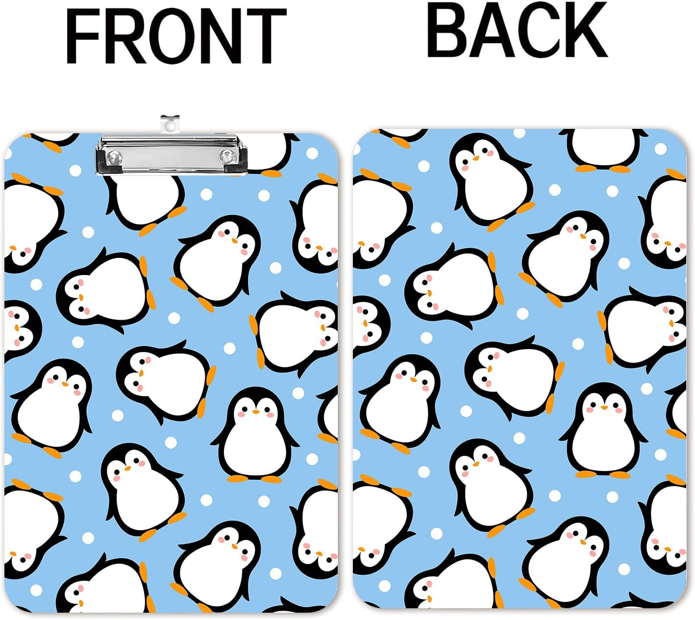 Fashion A4 Clipboard, Standard Letter Size 9" x 12.5", Decorative Wooden Clipboard with Low Profile Metal Clip for Office, School, Teachers, and Students, Cute Penguin