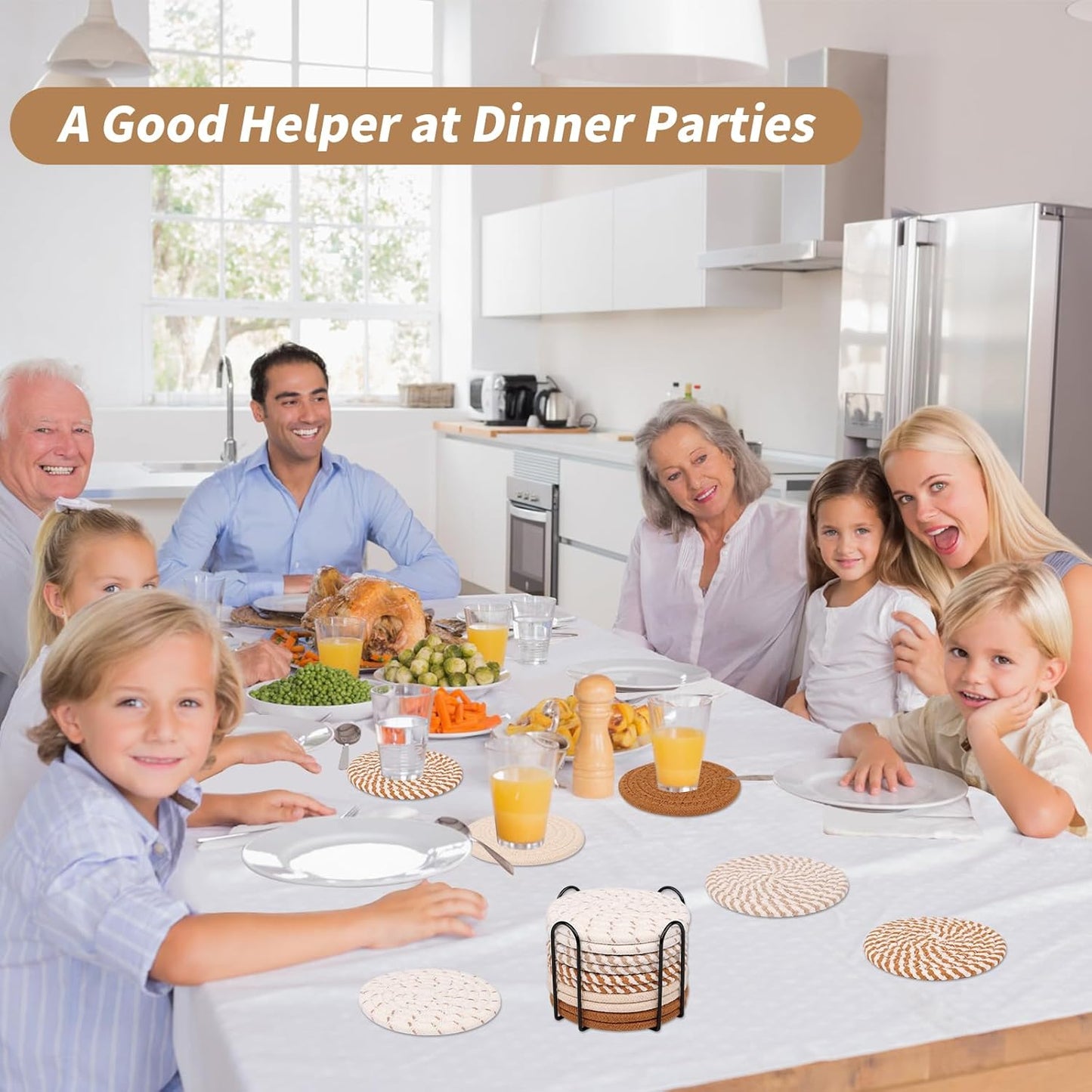 Mckanti 10 Pcs Drink Coasters with Holder, 5 Colors Absorbent Coasters for Drinks, Minimalist Boho Coasters Cotton Woven Coaster Set for Home Decor Tabletop Protection Suitable for Kinds of Cups