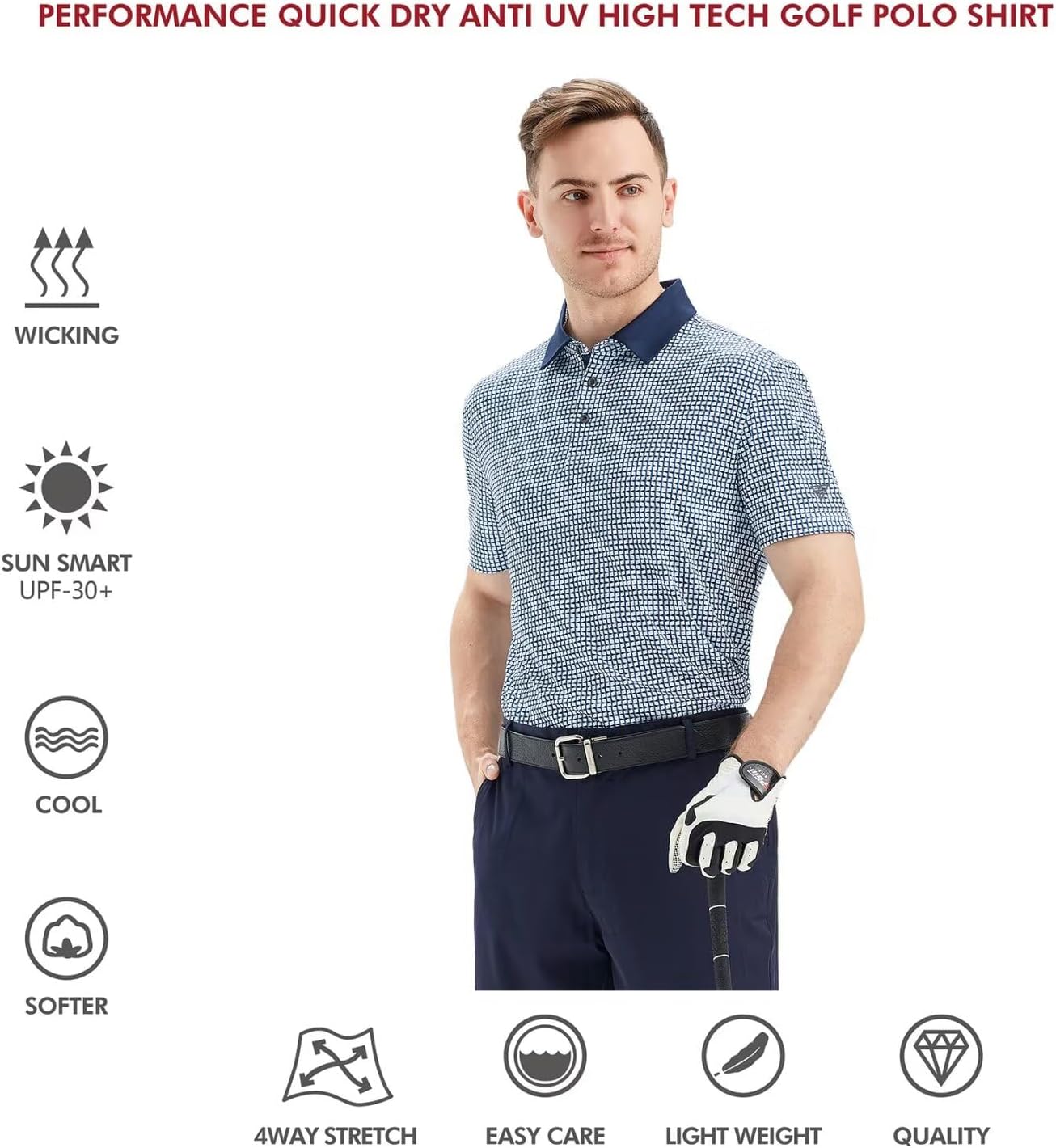 Golf Shirts for Men Dry Fit Short Sleeve Print Performance Moisture Wicking Polo Shirt