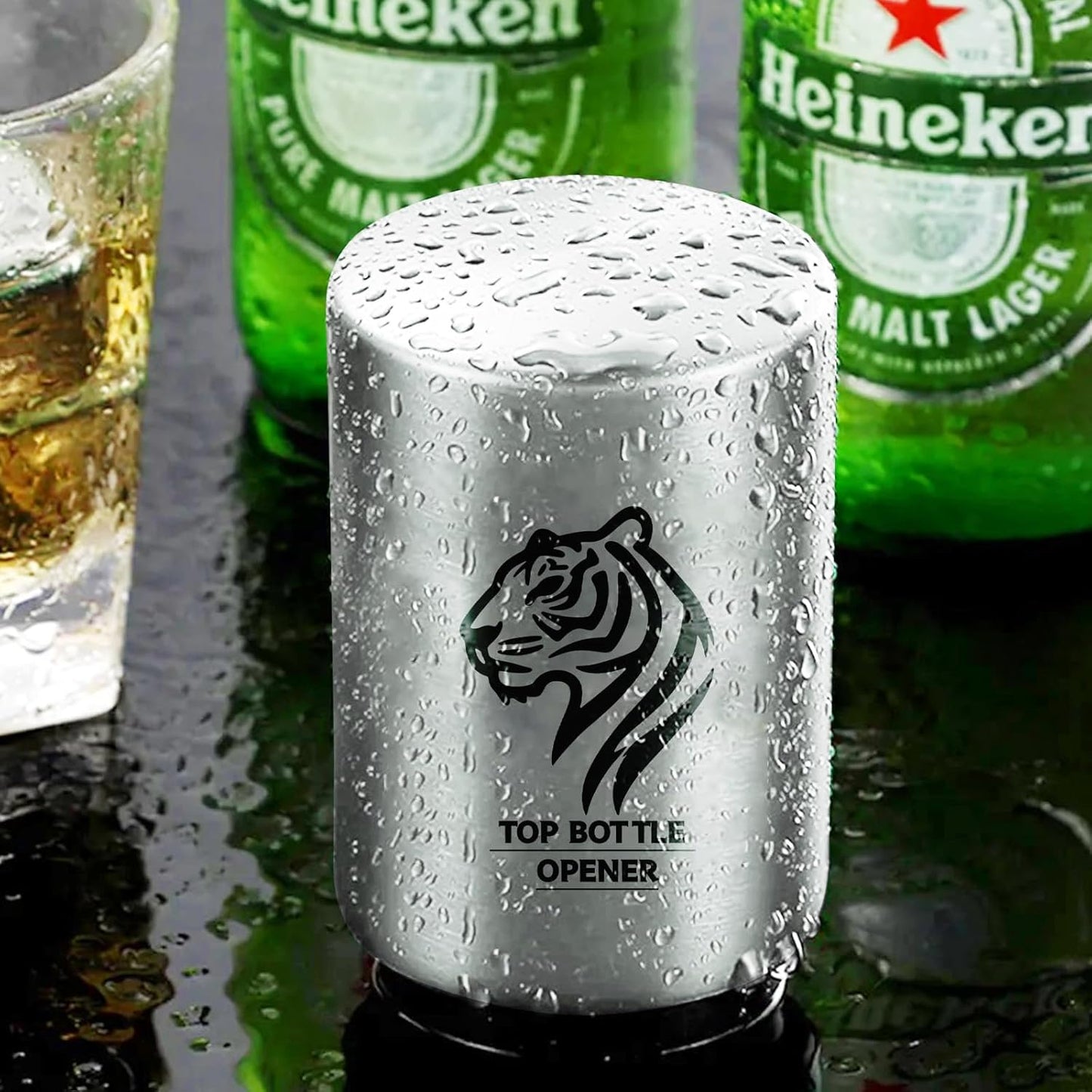 Beer Bottle Opener Pop The Top Bottle Opener, Automatic Bottle Cap Opener,Destapadores de Cerveza for Seniors with Magnetic Cap Catcher, Cool Bartender Tools, Men Beer Gift for Home Bars Kitchen