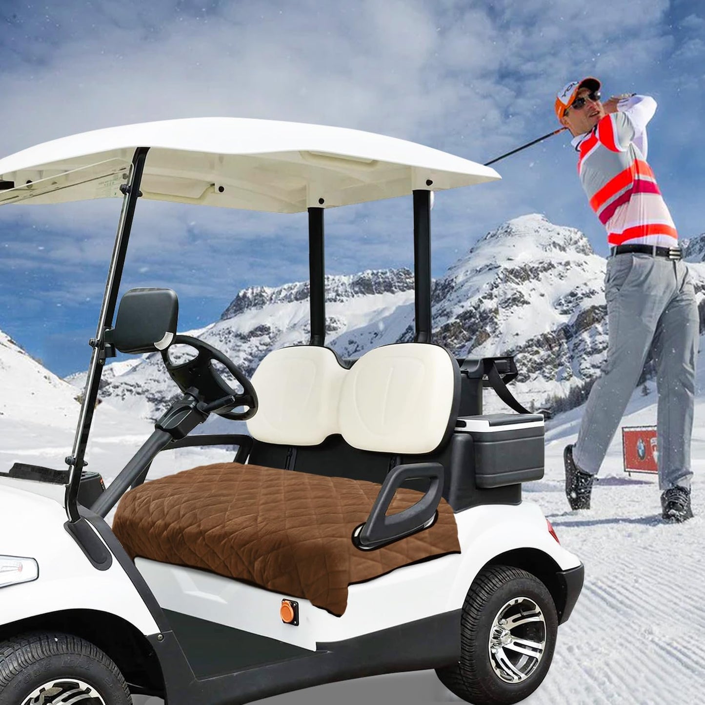 YOKYHOM Golf Cart Seat Covers, Golf Cart Seat Towel Blanket, Short Plush Surface, Soft and Comfortable, Suits EZGO, Yamaha, Club Car and Other 2-Seat Golf Carts, 51"x 30.5", Dark Brown