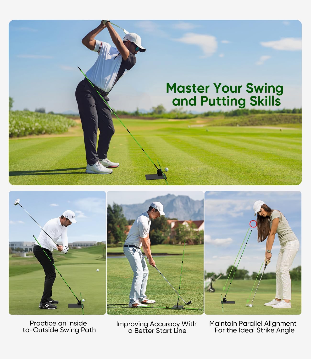 BKF Golf Alignment Sticks and Angle Holder Set with Portable Bag, Golf Swing Trainer, Golf Training Practice Teaching Aid and Equipment, Golf Accessories Gifts for Man