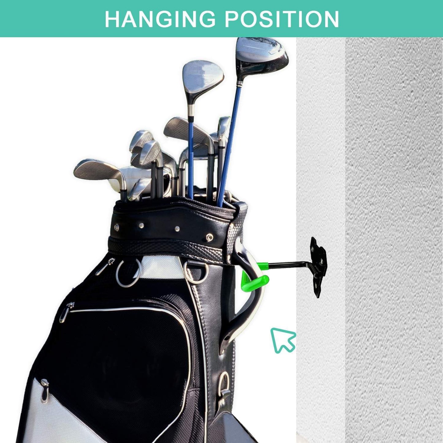 Wall Mounted Golf Bag Hook, 2 Bags Storage Racks Perfect for Garage Organization, Space Saving Hanging Organizer (Black)