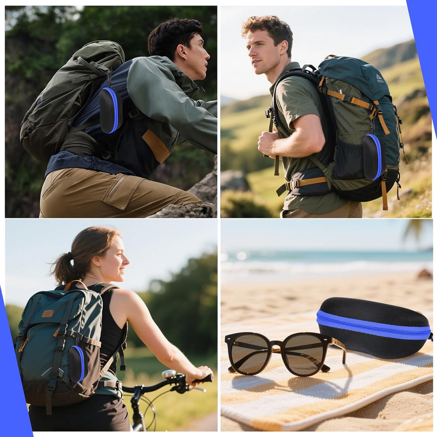 INNOLIFE Zipper Hard Shell Sunglasses Cases, Portable Travel Eyeglasses Cases with Plastic Hook for Men Women