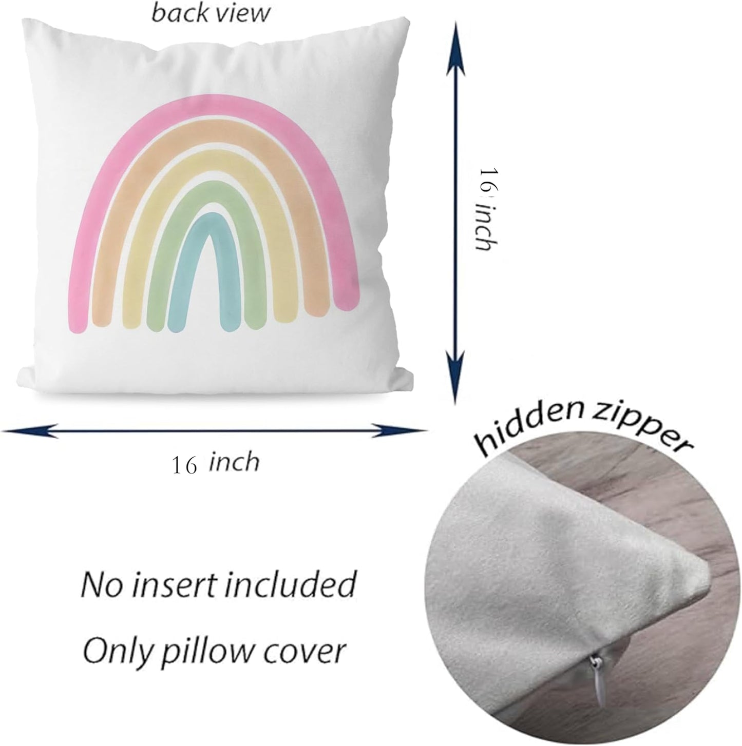 KEUSPI Rainbow Pillow Covers Decor for Toddler Girl Bedroom Little Girl Room Decor Playroom Pillows for Girls Kid Rainbow Room Decor for Nursery Classroom Decor Pastel Pillow Covers 18x18 Set of 4