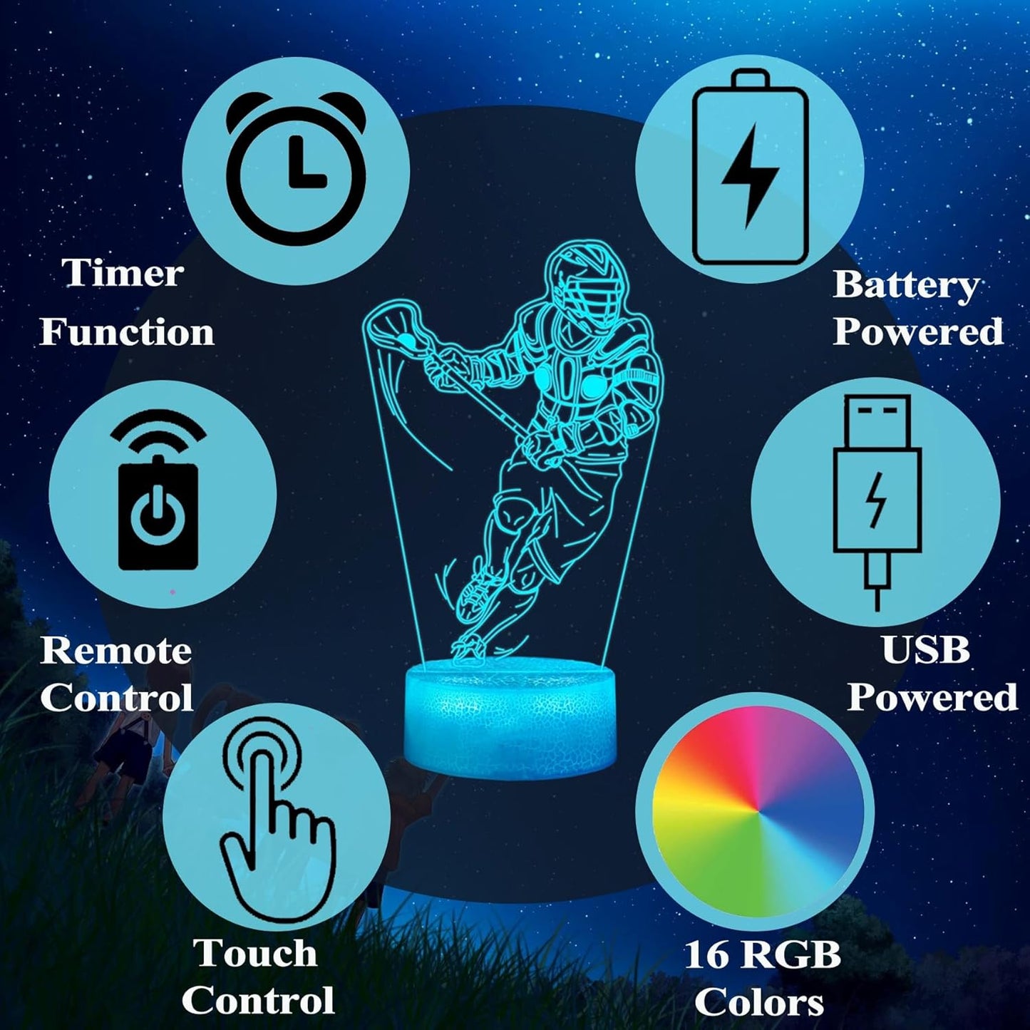 Lacrosse Gifts for Men, Lacrosse Night Light with Remote Control, 16 Colors Changing, Timer, RGB Flashing Mode and Dimmable, Gifts for Boys Christmas Decor