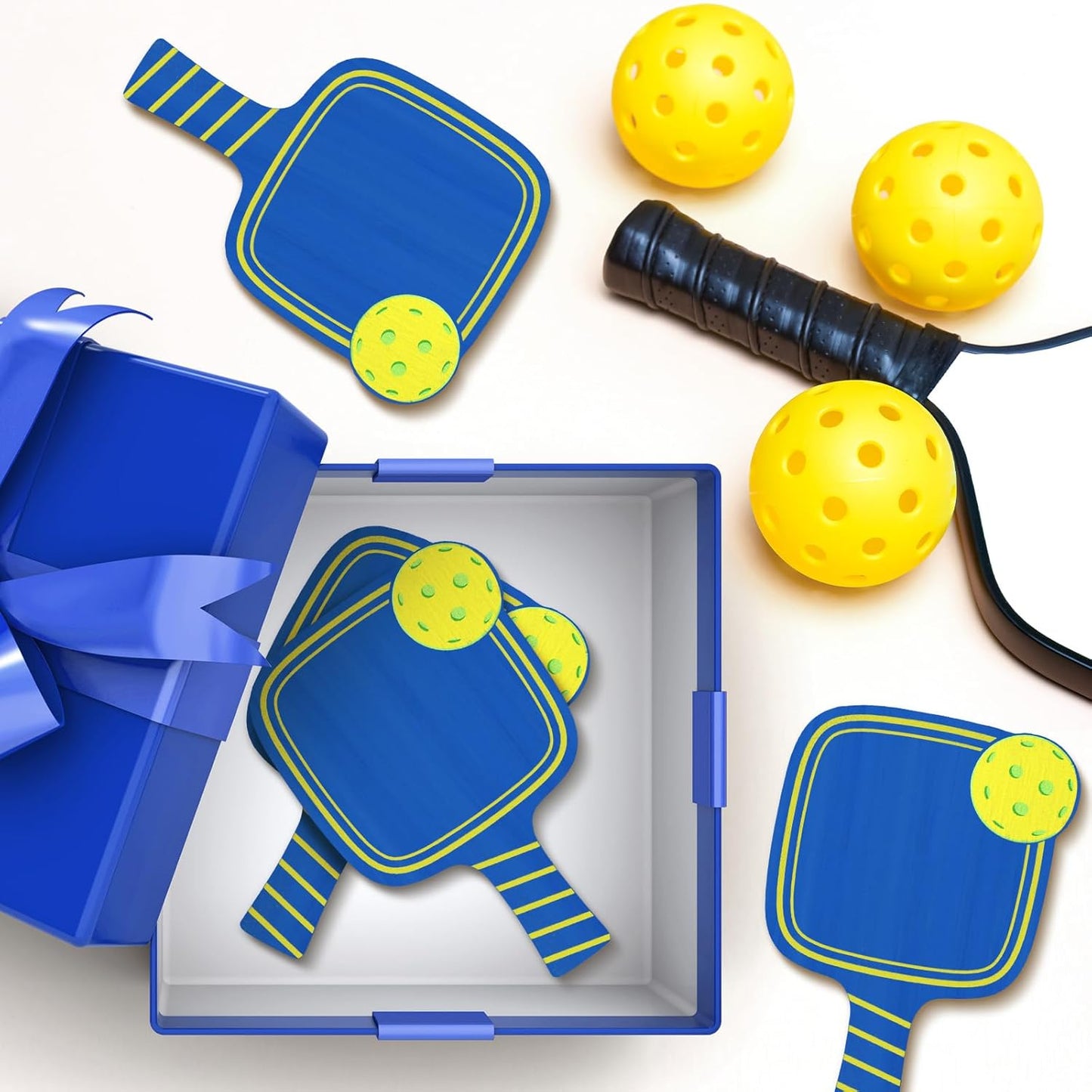 Hushee 6 Pcs Dinkball Drink Coasters Wood Coasters Set Paddle Shape with Handle Funny Gift for Women Men Sports Lovers Fans Party Favors Decorations (Blue)