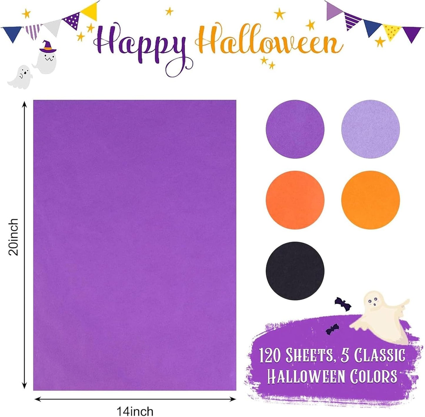 Shindel 120 Sheets Halloween Tissue Paper, 20x14 Inch Gift Wrapping Paper for Halloween DIY Crafts Gift Bags Boxes 5 Colors