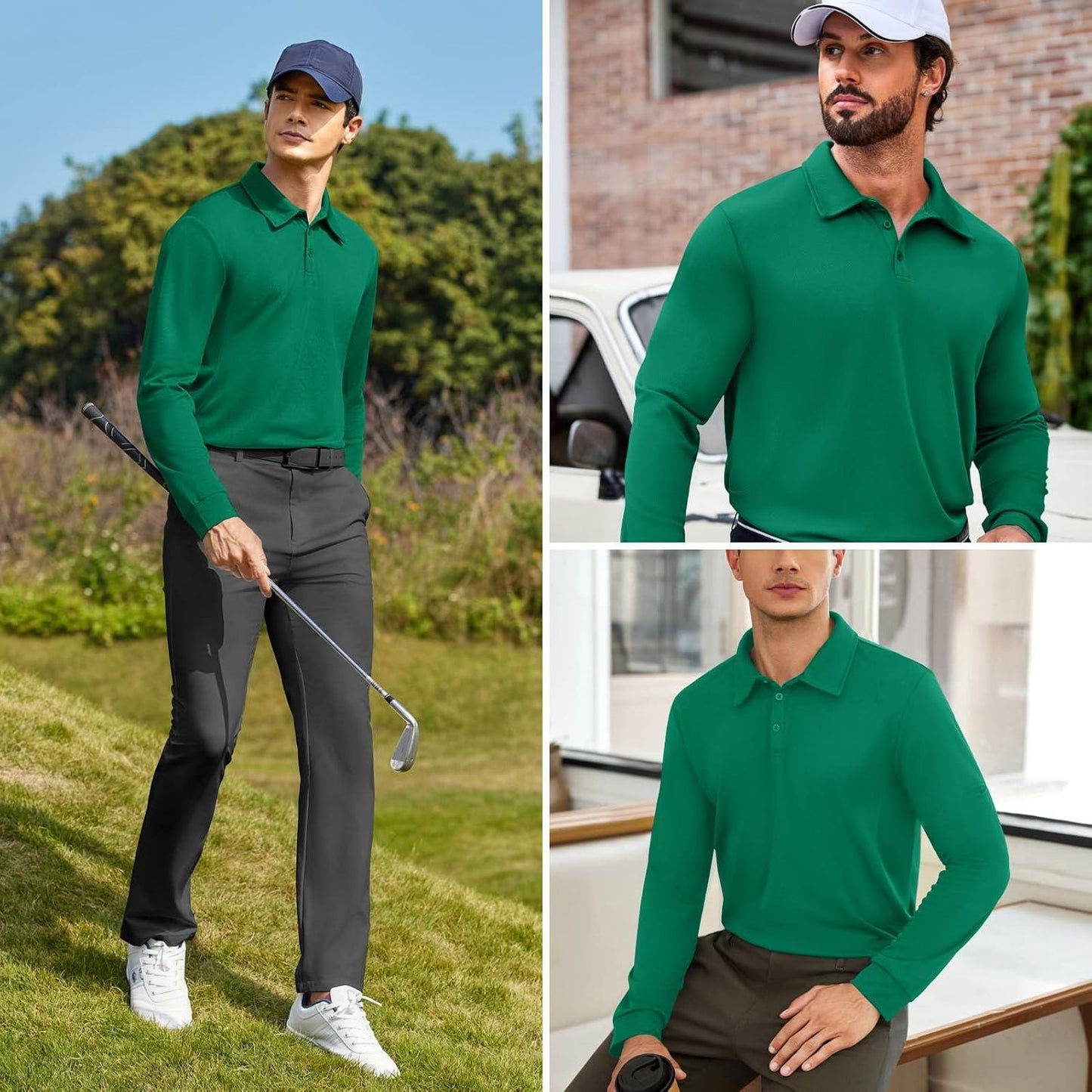 Deyeek Men's Polo Shirts Long Sleeve Golf Polo Shirts for Men Quick Dry UPF 50+ Sun Protection Polos Casual Collared Shirts