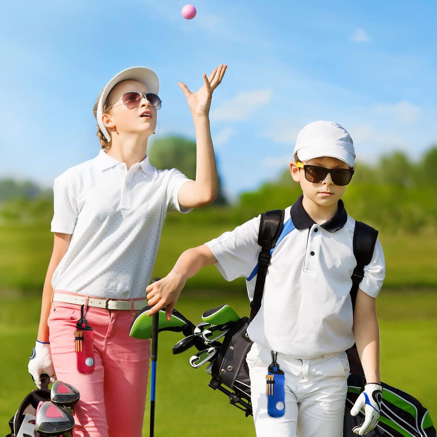 4 Pieces Golf Tee Holder Golf Ball Carry Bag Pouch Ball Holder Keychain Belt Clip Gifts Accessories