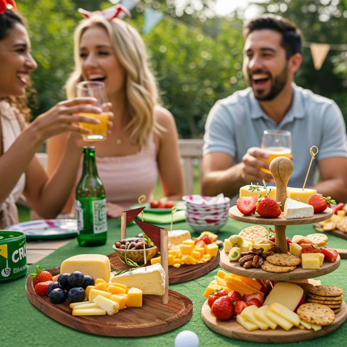 Golf Cheese Board Gift Set Party Favor Prizes Charcuterie Wood Board with Knives and Box Father Day Gift for Dad Grandpa Party Tournament Game(9.8" x 7.7", Acacia Color)