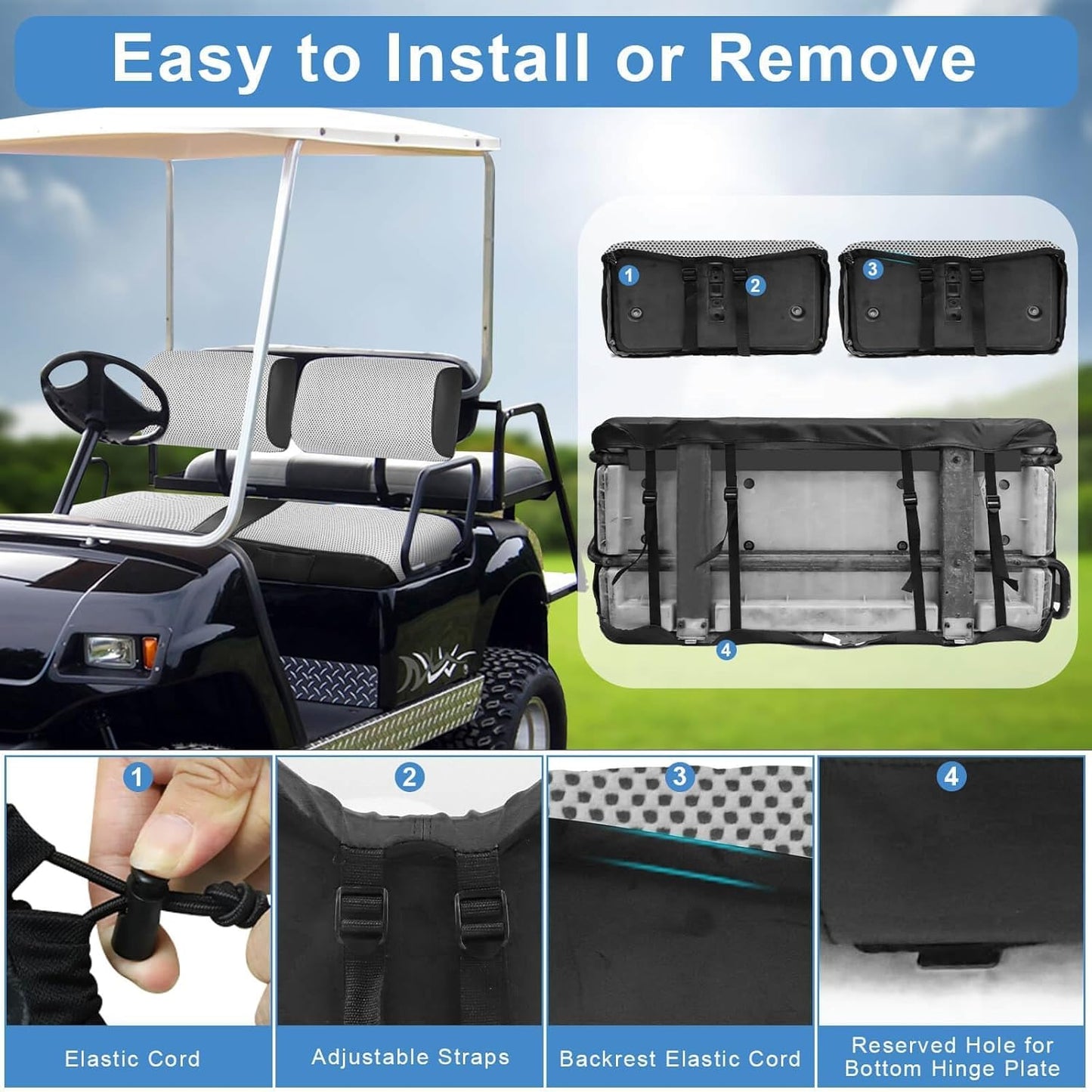 MOSNAI Golf Cart Seat Cover for Yamaha G22 G19 G16 G9 G2, Golf Cart Front Seat Cover Fit OEM Ordinary Seat Cushion, Breathable Comfortable Polyester Mesh Cloth and Leather Combination Appearance