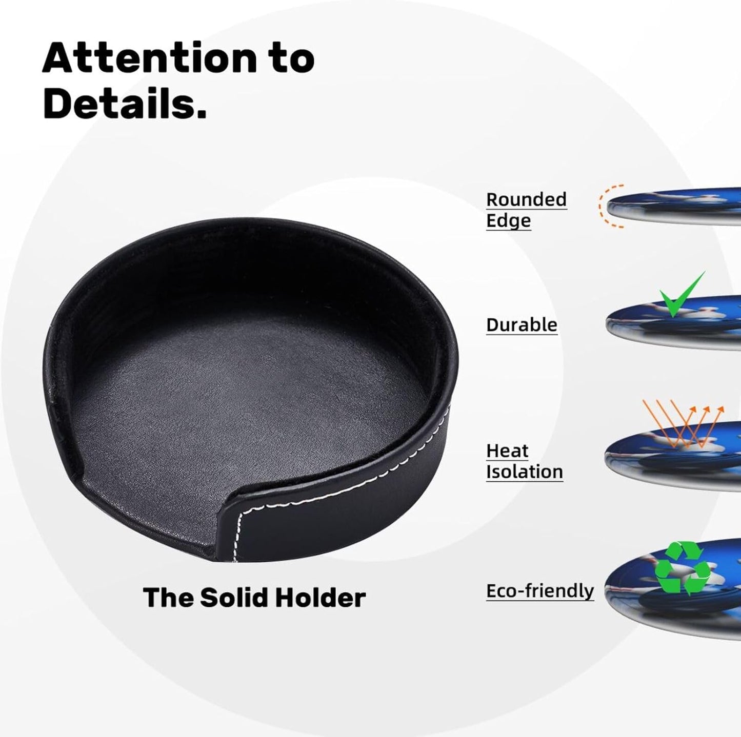 Fun Bowling Ball Sport Coasters for Drinks Round Leather Coaster with Holder Set of 6 for Tabletop Protection Desk Accessories Office Home Room Decor