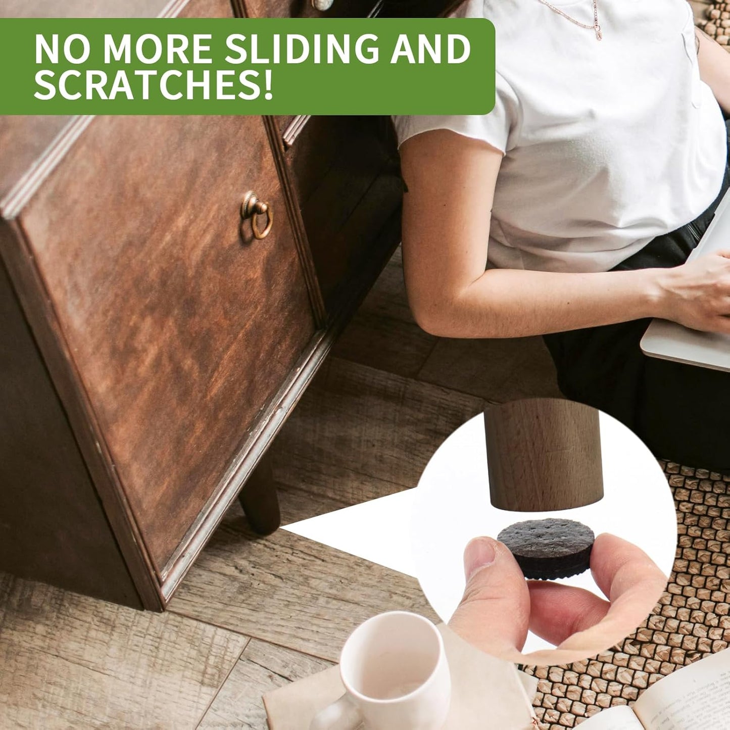 Non Slip Furniture Pads 60 PCS - 36 pcs 1” Round + 24 pcs 2" Square - Anti Slip Furniture Pads - Self Adhesive Rubber Feet Furniture Feet - Chair Leg Floor Protectors