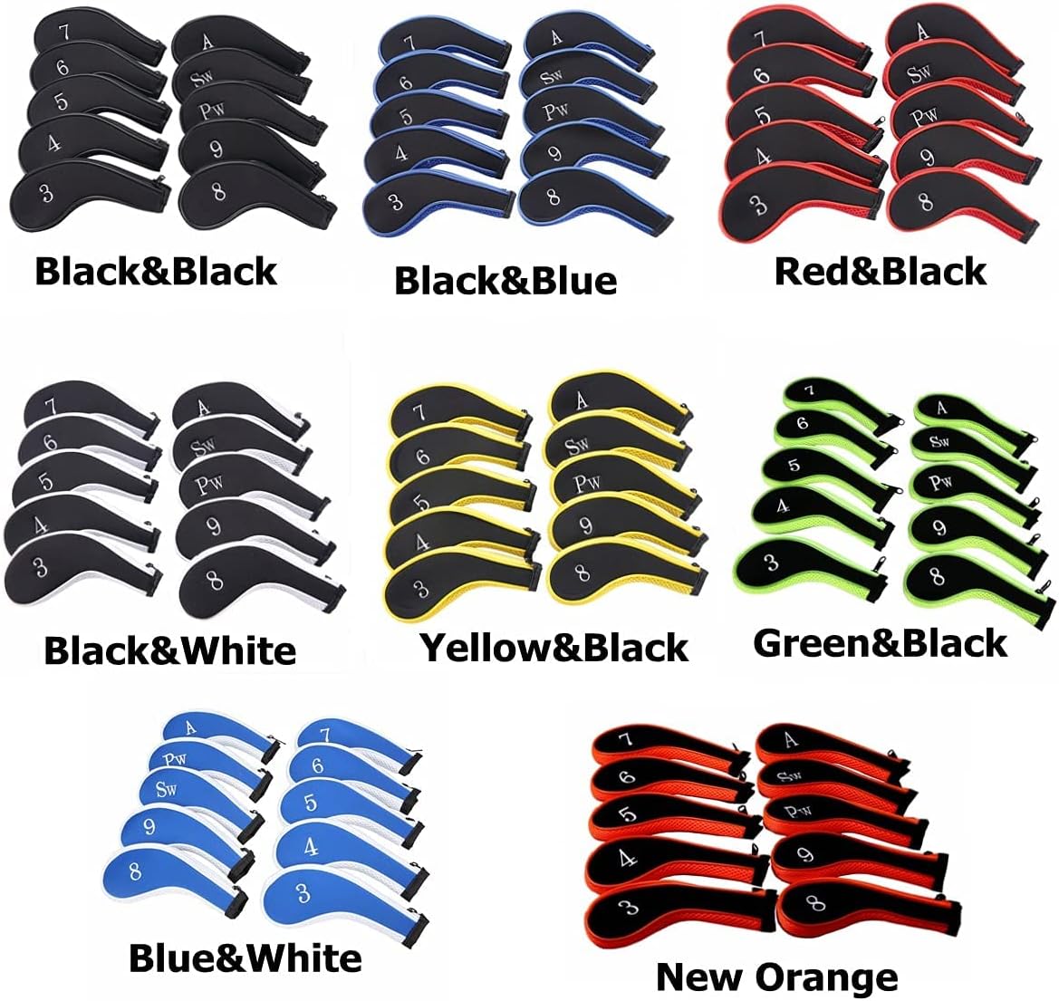 Sword &Shield sports Neoprene Zipper Golf Club Iron Head Covers Iron Covers 10pcs/Set