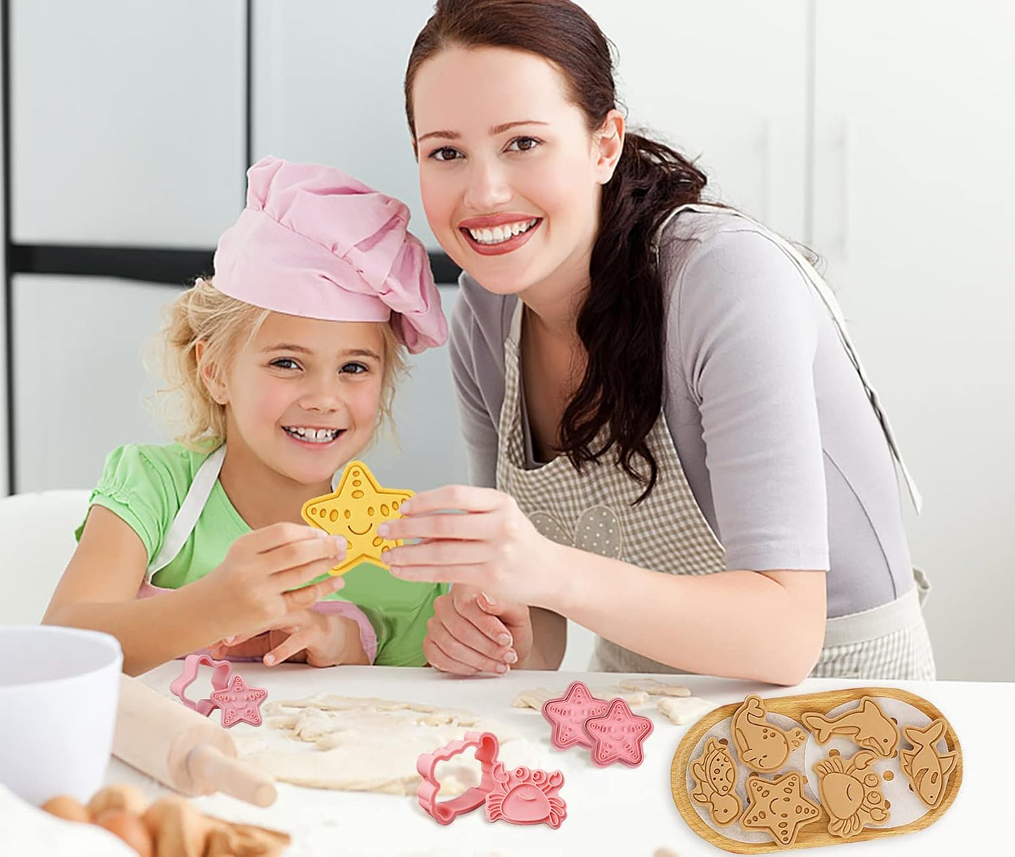 Ocean Cookie Cutters With Plunger Stamps Set,8 Piece See Cookie Cutters,Sea Embossing Cutter For Fondant Biscuit Cheese Baking
