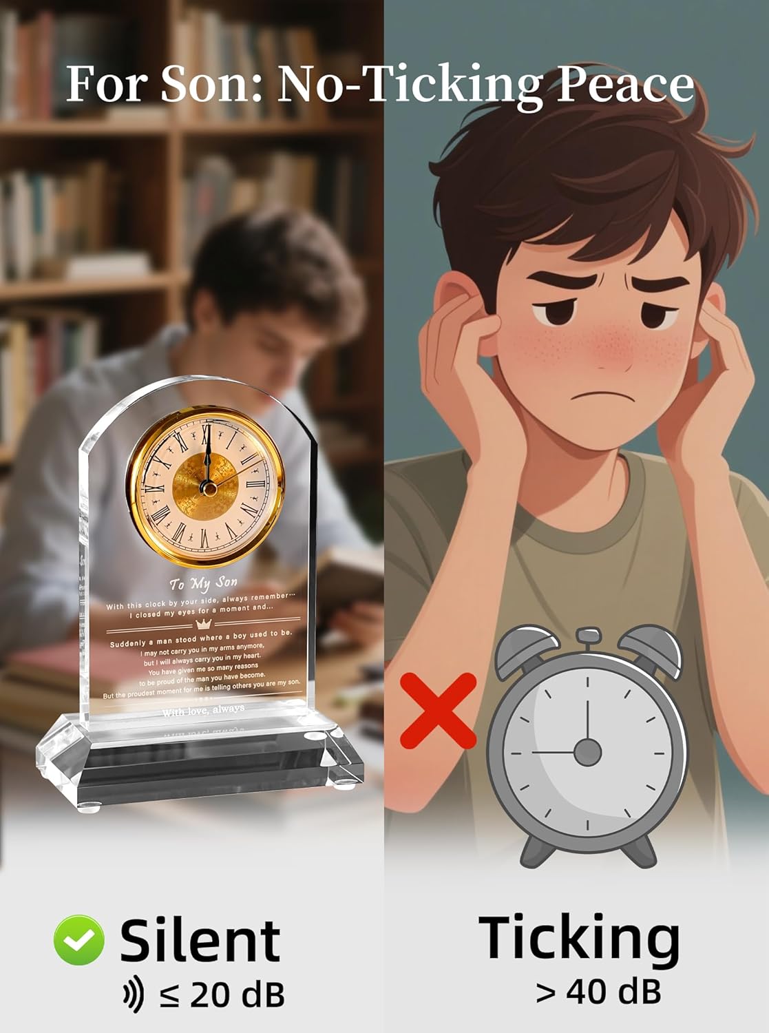 DEEWISH to My Son Gift from Mom or Dad, Birthday Graduation Christmas Father’s Day Present for Son Adult, Inspirational Desk Clock with Gift Box & Card (Battery Not Included)