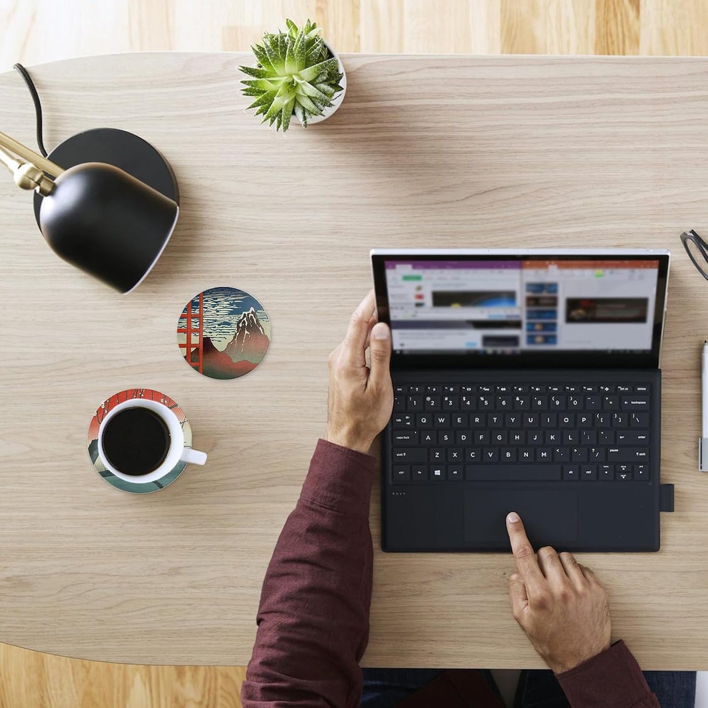 Coasters Absorbent Ceramic Coaster Drink Coasters with Cork Back Japanese Style Ukiyo-e Pattern Set of 6 Round Coaster Non Slip for Coffee Table Wine Glass Home Bar 4 Inch, Colorful