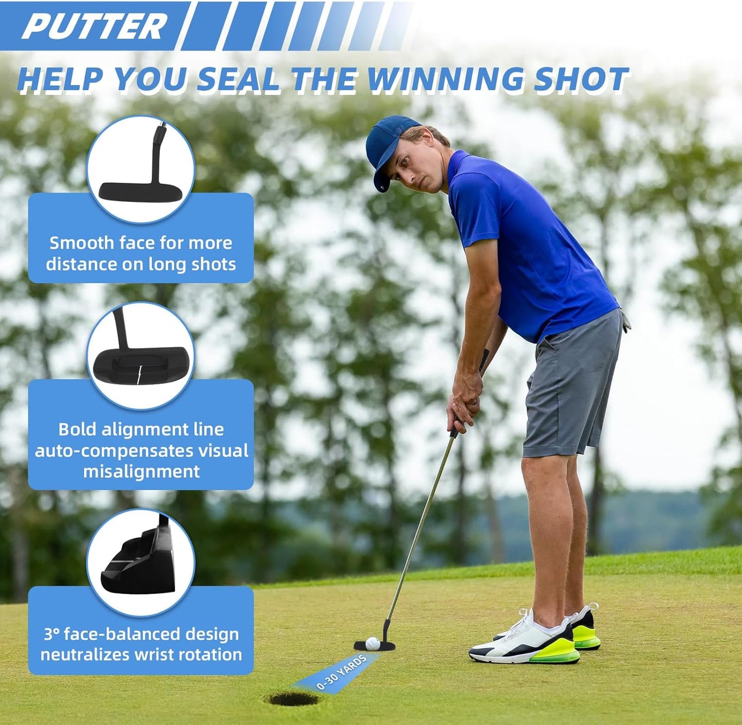 10 Pieces Golf Clubs Full Set Mens Right Hand,Golf Set Includes Stand Bag with Rain Hood, 1#Driver 3#Wood #5 Hybrid,with 3 Head Covers, 6# 7# 8# 9# PW# Irons and Putter