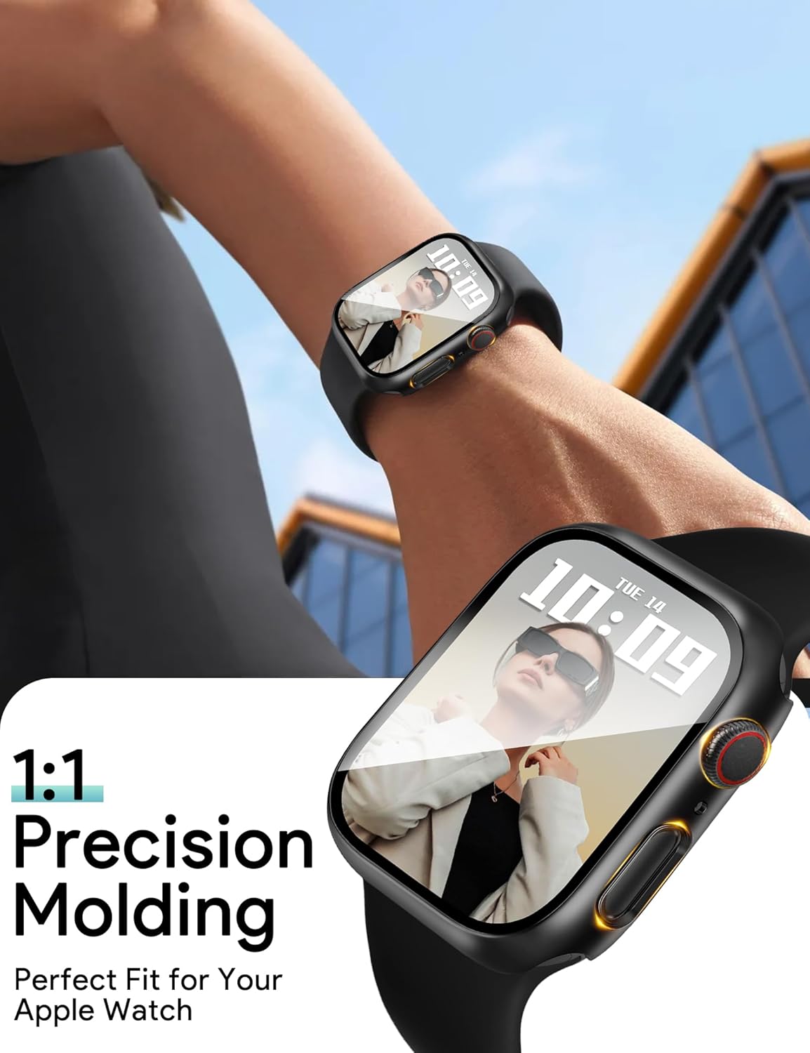 JR.DM 40mm 2 Pack Hard PC Case with HD Tempered Glass Screen Protector for Apple Watch Series 6/5/4/SE/SE2/SE3, Guard Bumper Full Coverage Protective Anti-Scratch Face Cover for iWatch, Black+ Black