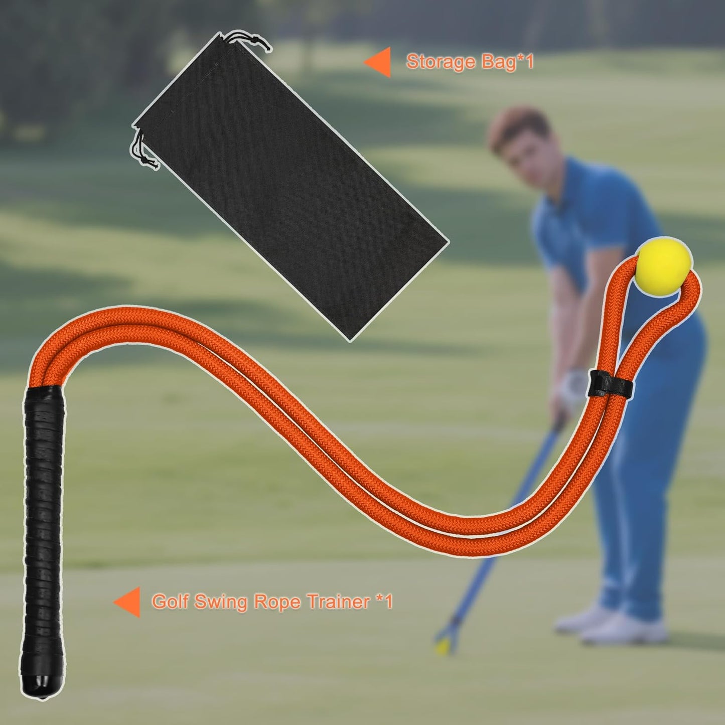 Golf Rope Swing Trainer, Golf Swing Training Aid to Improve Speed, Accuracy, Rhythm, Flexibility and Strength, Portable Golf Training Tool for Indoor/Outdoor Practice