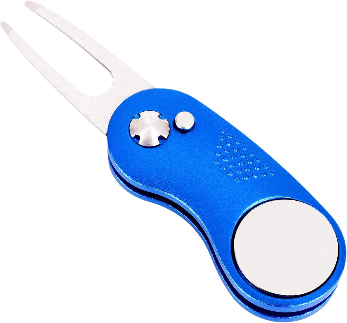 Mile High Life Microfiber Waffle Pattern Golf Towel | Club Groove Cleaner Brush | Foldable Divot Tool with Magnetic Ball Marker (Blue Towel/Brush/Curve Divot)