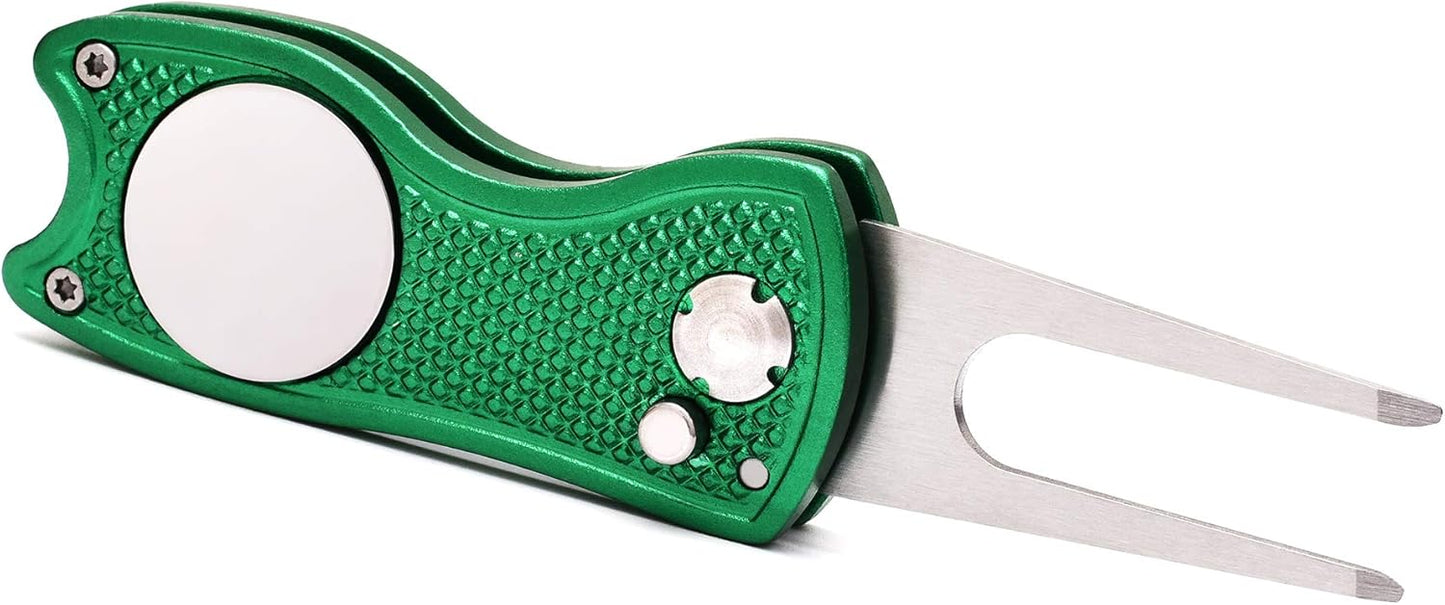 Mile High Life Golf Divot Repair Tool, All Metal Foldable Divot Tool with Pop-up Button & Magnetic Ball Marker, 2-6 Pack