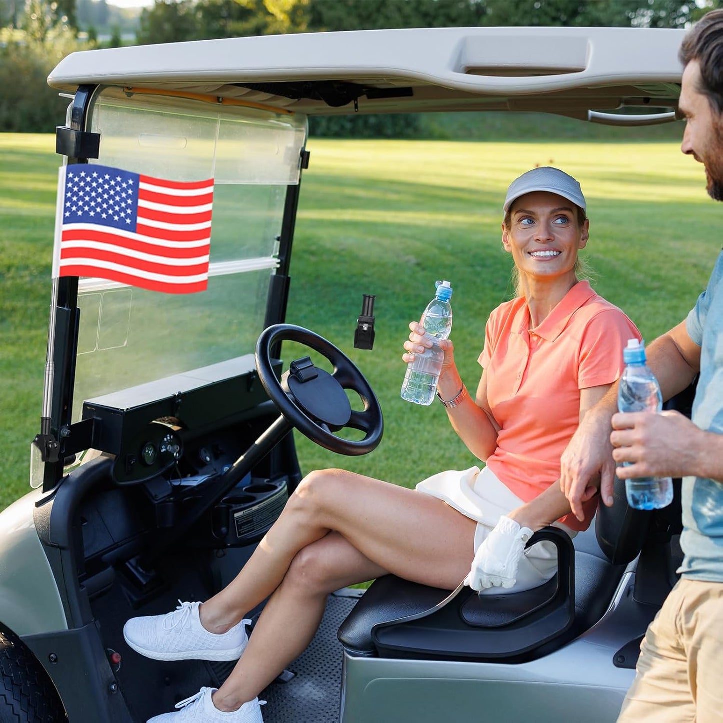 Hicarer 2 Set Reflective Golf Cart Flag Pole Kit Golf Cart Flag Holder Accessories Orange Safety Mount with Reflective Stripe Adjustable Height Flagpole Wheelchairs