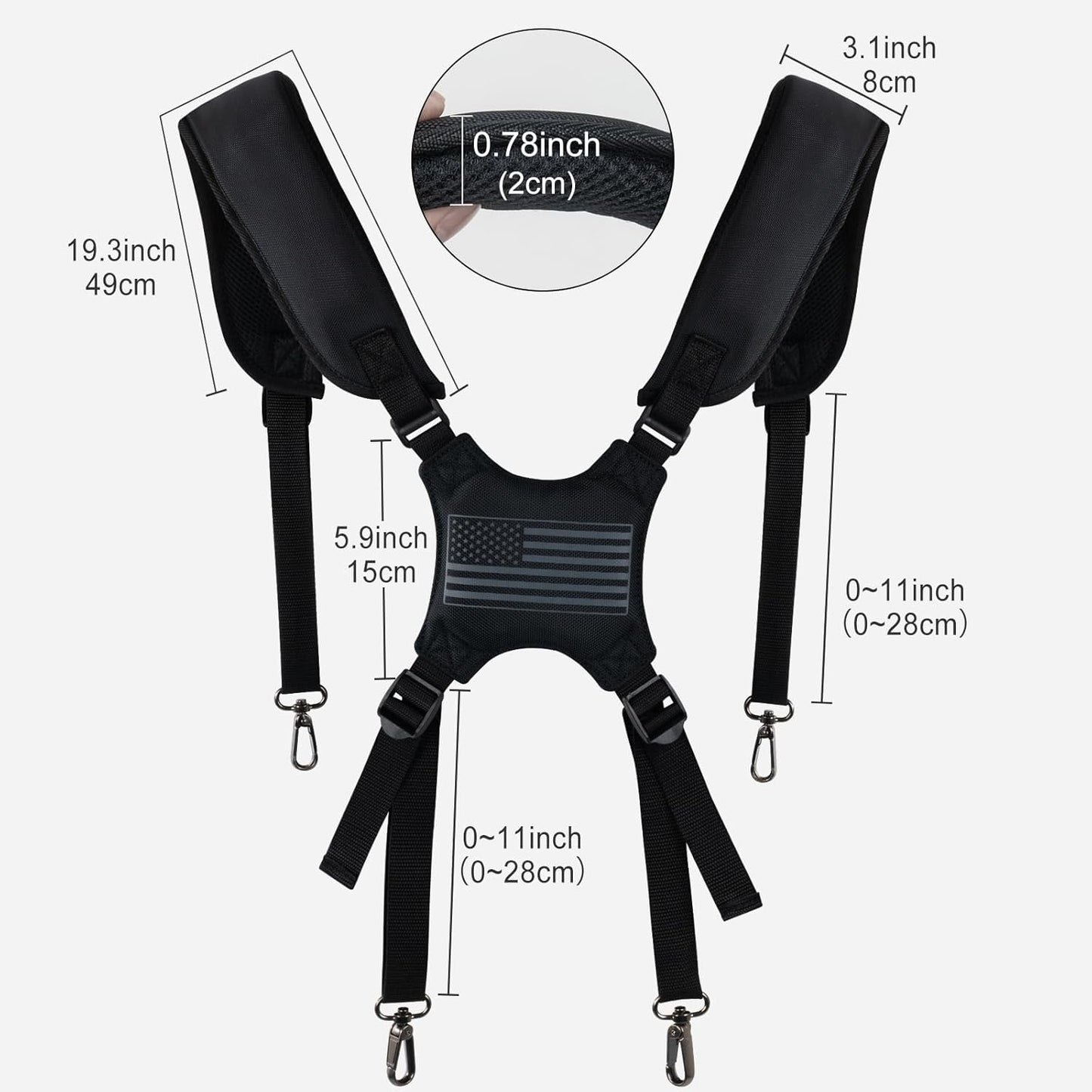 Golf Bag Straps, Universal Replacement Double Shoulder Shoulder Straps, Sailcloth Golf Bag Carry Strap USA Flag