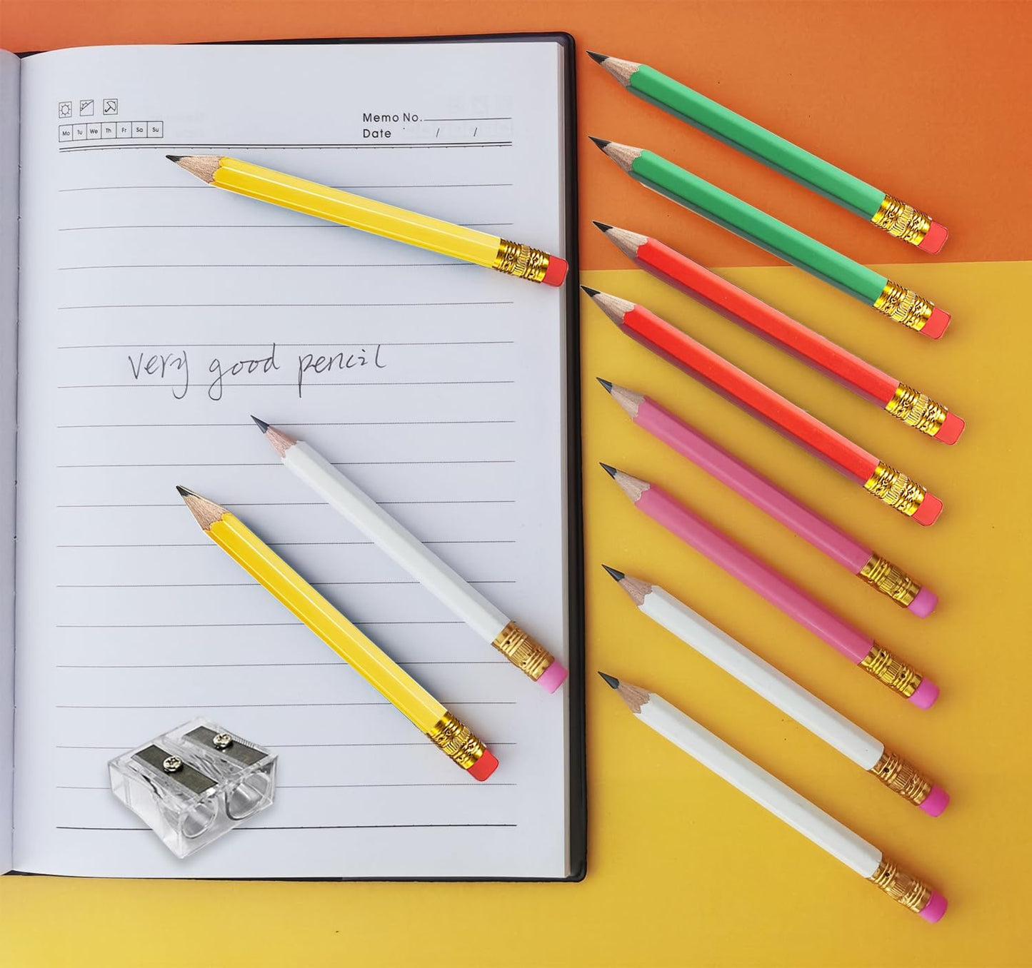 Adhere 25pcs Golf Pencils with eraser Hexagon Wooden Pencils Graphite 2B for Golf Event Scoring,Classroom,Wedding,Company Meetings,Pew, Pocket (Z- White・Pink・Red・Yellow・Light green・50pcs)