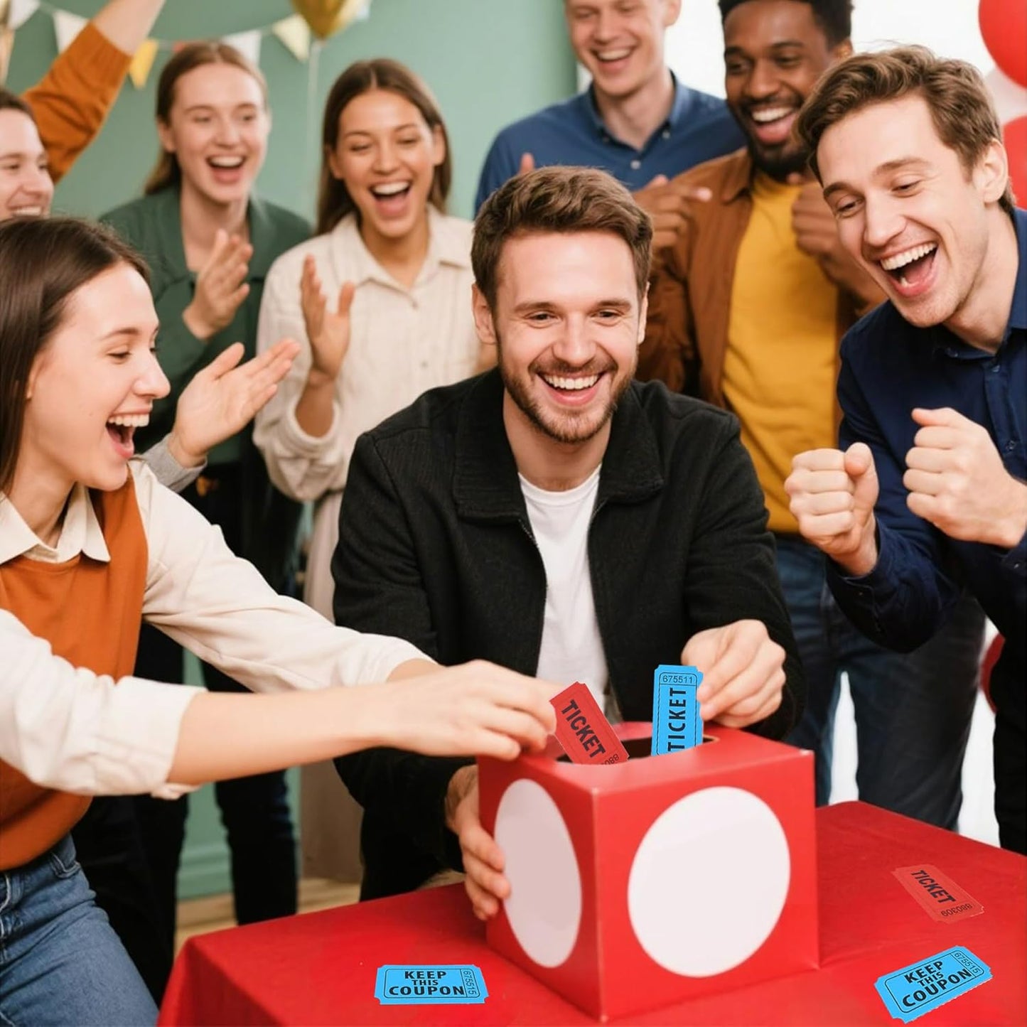 9600 Double Tickets, 1200 Tickets Per Roll, Assorted 50/50 Tickets Roll for Events, Entry, Carnivals, and Door Prizes (Blue/Red/Green/Yellow/Orange/Purple/White/Pink)