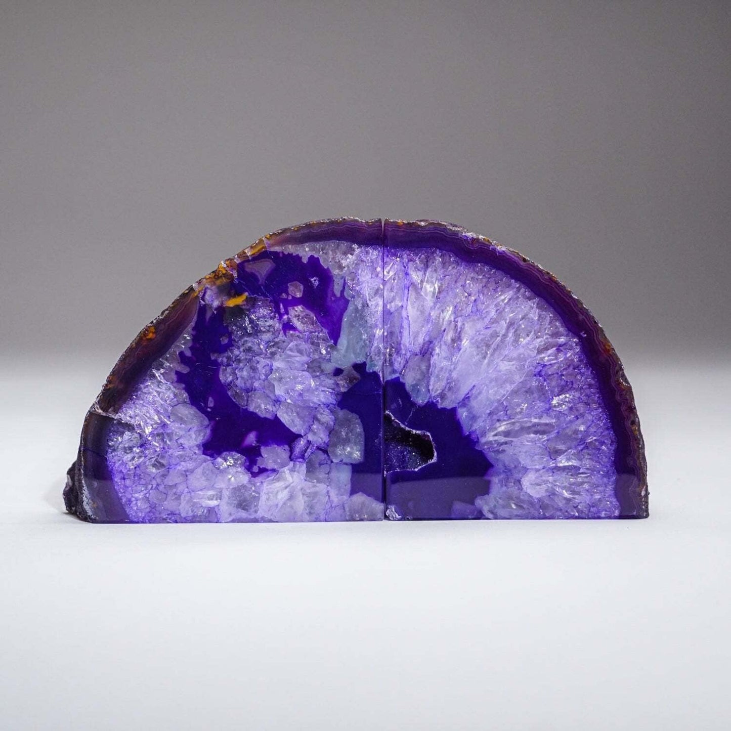 AMOYSTONE Purple Agate Bookends - Decorative Stone Book Holders for Hardback Book or Cookbooks, Stone Bookends 2-3 LBS with Rubber Bumpers, Unique Book Stoppers Home Office Decor