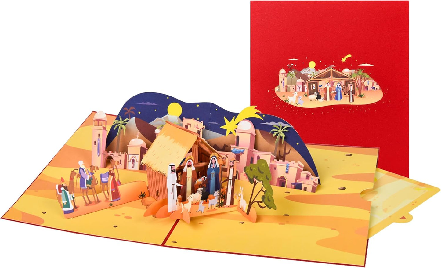 3D pop-up greeting card, hollowed out paper carving design,3D Desert Town Greeting Card - Sand Dune Town 3D Card Exotic Theme Paper Card suitable for sending greeting cards to him/her on special holidays - with envelope and blank label(Desert Town)