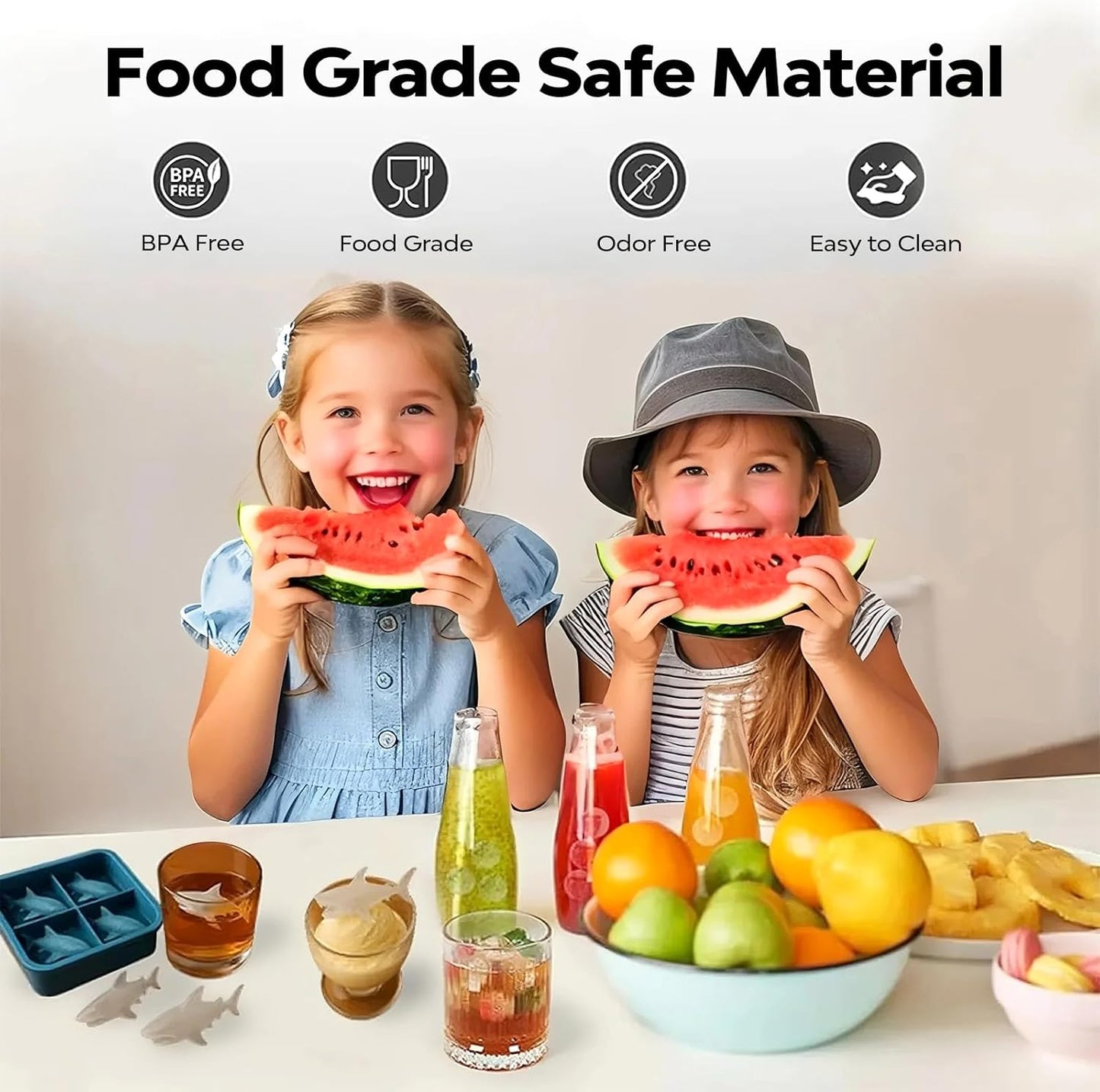 Shark Silicone Ice Mold | Slow-Melting Design Reusable Ice Cube Tray, Easy Release Shark Shapes for Whiskey, Cocktails, Juice, Coffee | Fun Ice Molds for Cold Drinks & Party Gifts (2 Pcs)