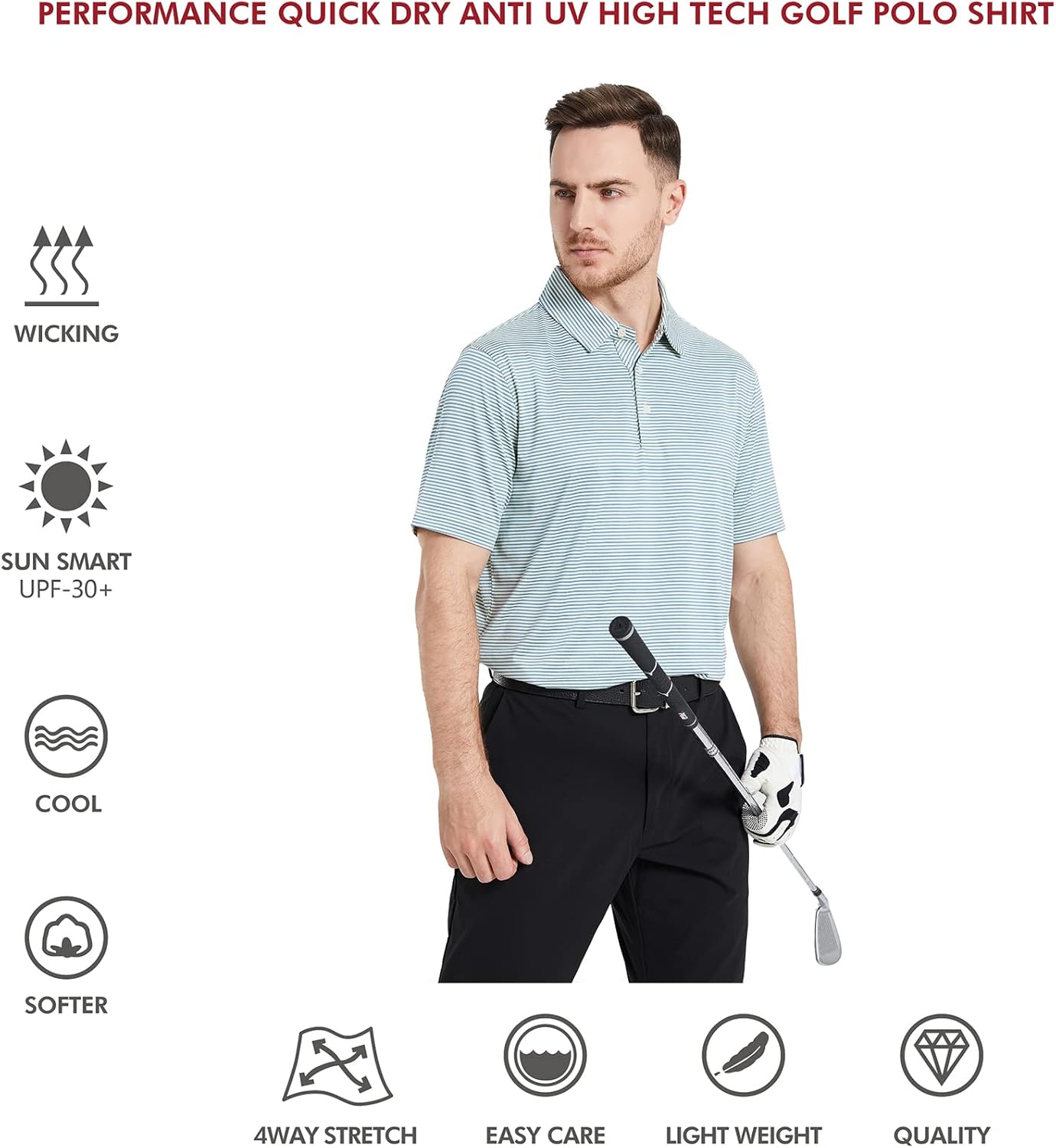Golf Shirts for Men Dry Fit Short Sleeve Print Performance Moisture Wicking Polo Shirt