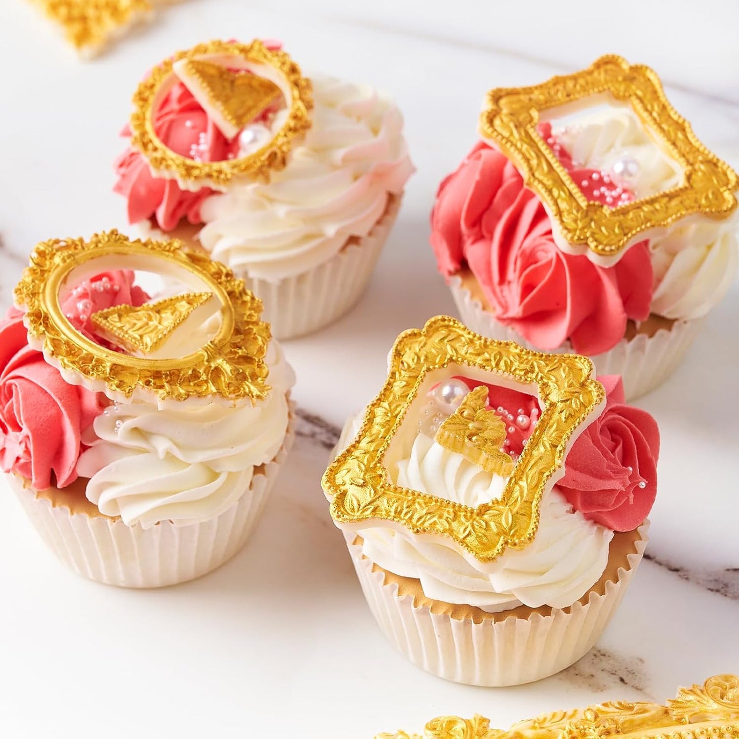 4 Pcs Photo Frame Silicone Molds, Vintage Picture Photo Frames Fondant Molds for Cupcake Topper, Chocolate, Candy, Donut Cake Puck Decoration and Clay Craft Making