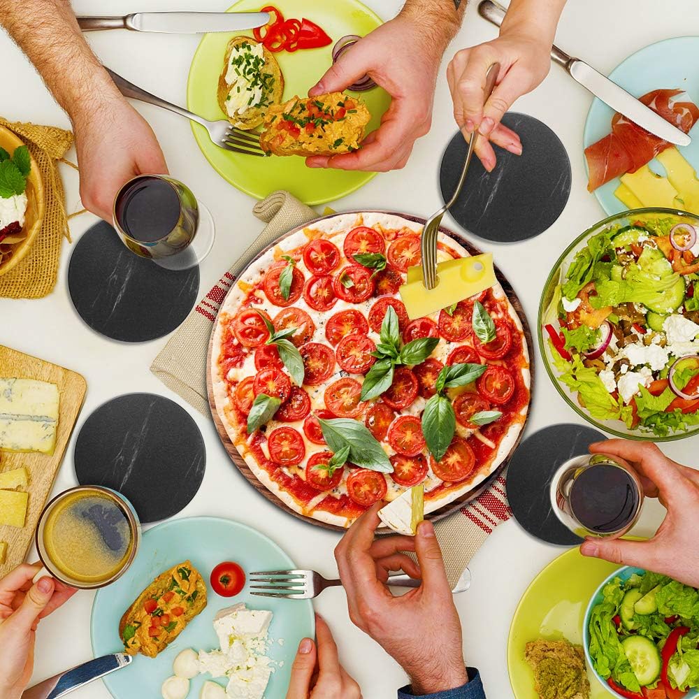 EAGMAK Set of 8 Coasters for Drinks, Marble Style Ceramic Drink Coaster with Holder for Coffee Wooden Table Home Decor(Black)