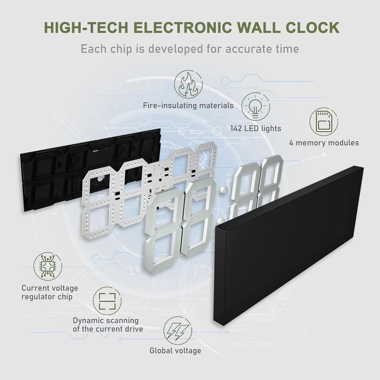 LED Large Digital Wall Clock, Oversize Digital Clock with 6” Numbers, Remote Control Count up/Countdown Timer Clock, Auto Dimmer, Big Calendar and Thermometer(Yellow