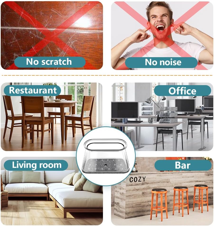 24 Pcs Chair Leg Floor Protectors Rectangle, Silicone Felt Furniture Leg Pads Caps Covers for Hardwood Floors (Fit Perimeter 5" to 5‑7/8")