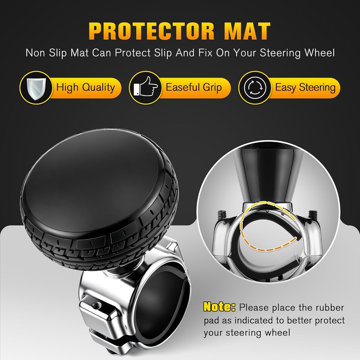 1 Pack Large Steering Wheel Knob Spinners, Vehicle Steering Wheel Spinner Ball Durable Suicide Knob for Car, SUV, Trucks, Tractors, Boat etc (Black)