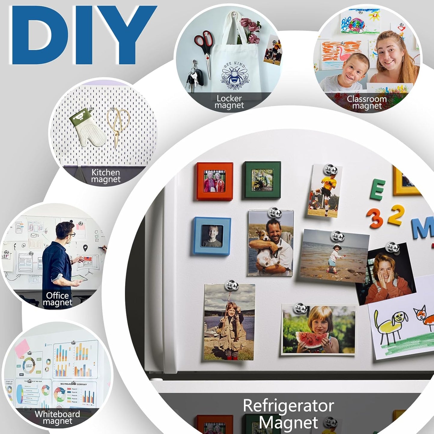 LOVIMAG Fridge Magnets 16Pcs Refrigerator Whiteboard Small Strong Magnet Classroom Kitchen Accessories Decorative Locker Set Decor Must Haves Office Calendar Refrigerador Magnetic Cute Crafts Silver